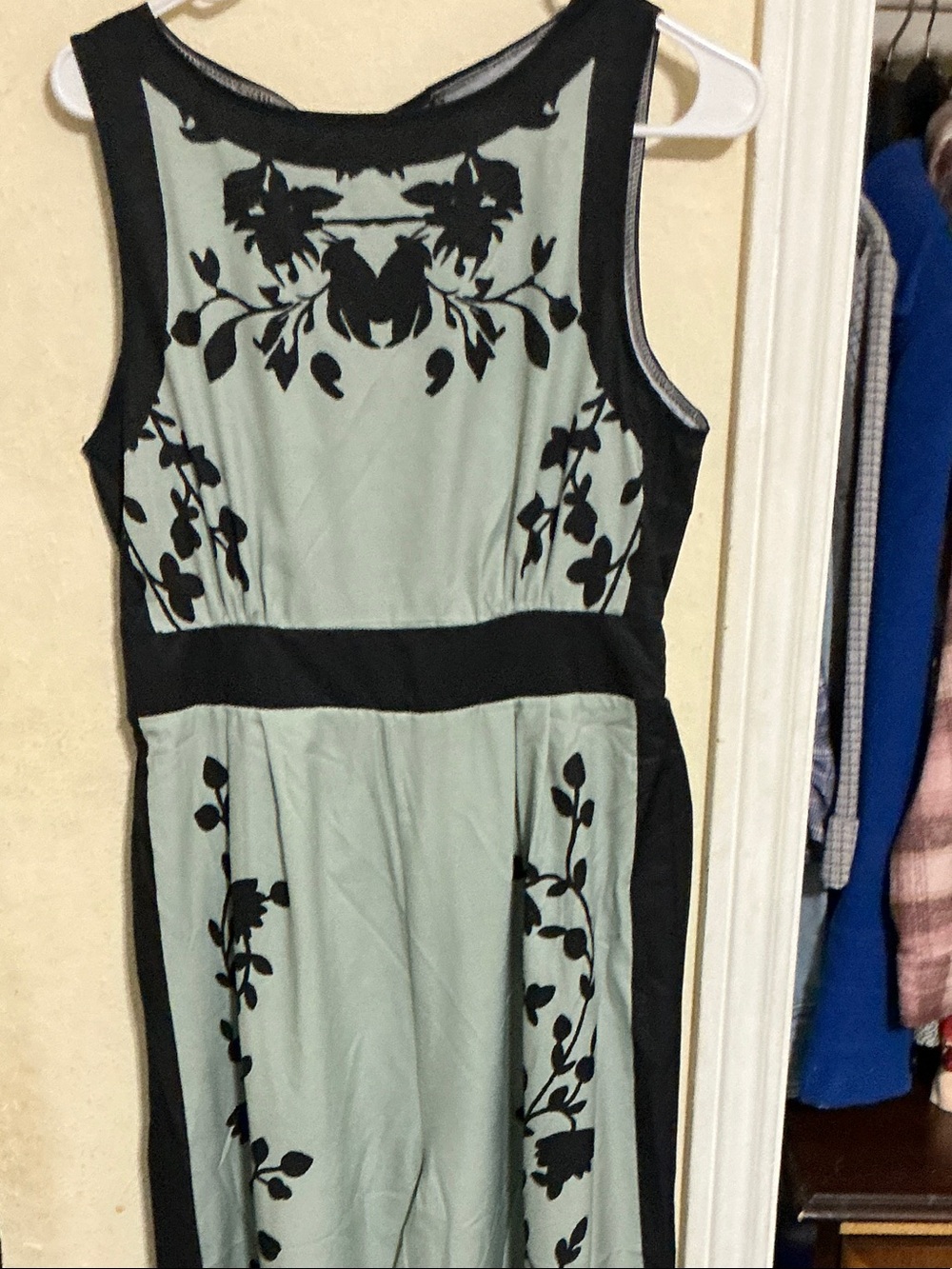 Sleeveless Black & Sage Green Floral Panel pant suit